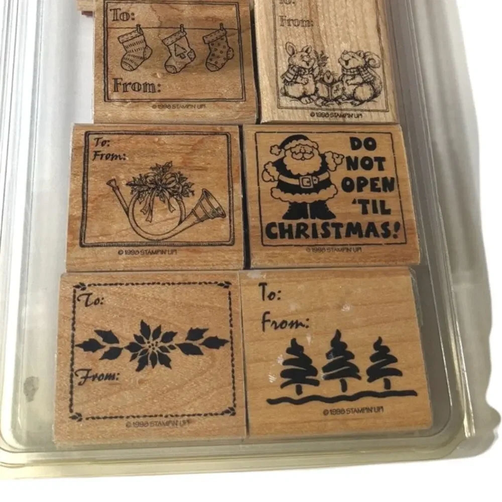 Stampin' Up! Christmas Gift Tags Wood Stamps Block Santa Snowman Holidays